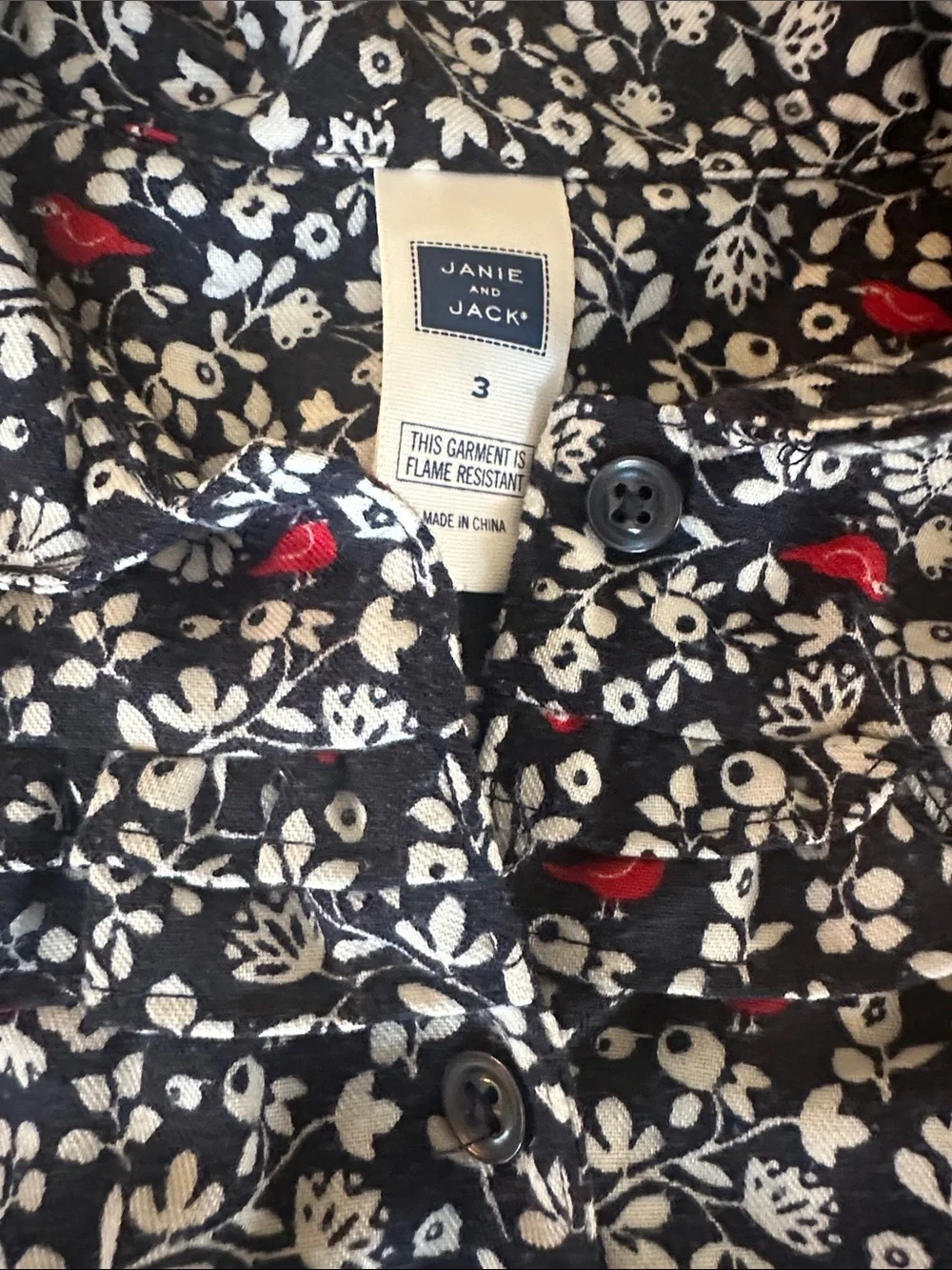 Kids Floral Pajama Set - Navy with red & White Blossoms